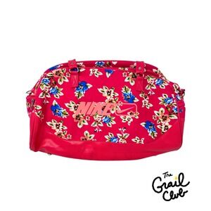 Nike Pink/Blue Floral Duffle Weekend Gym Bag with Metal Feet